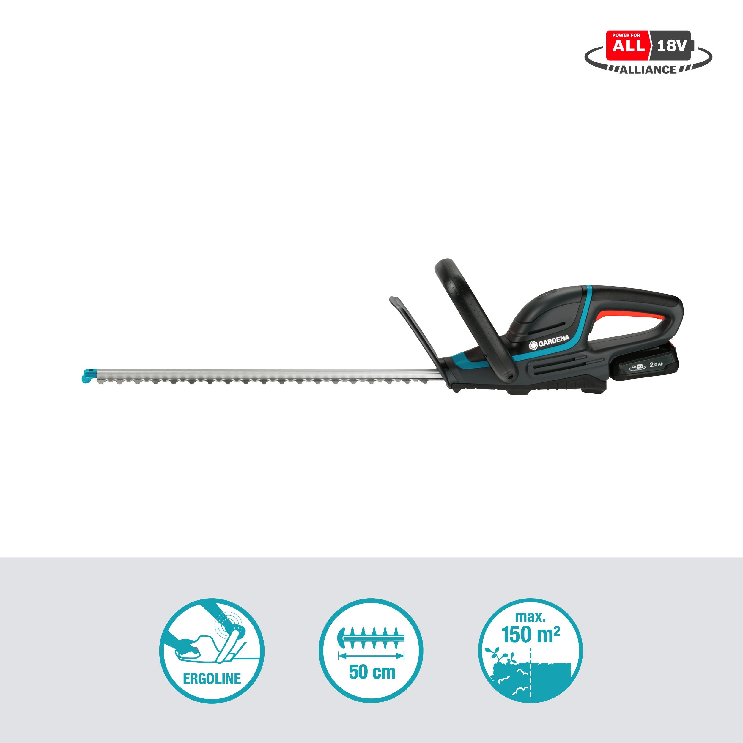 Gardena, Akku-Heckenschere ComfortCut 50/18V P4A Ready-To-Use Set, #14730-20