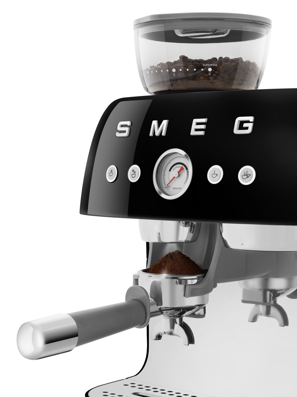 SMEG, Siebträgermaschine mit Kaffeemühle EGF03BLEU, Schwarz