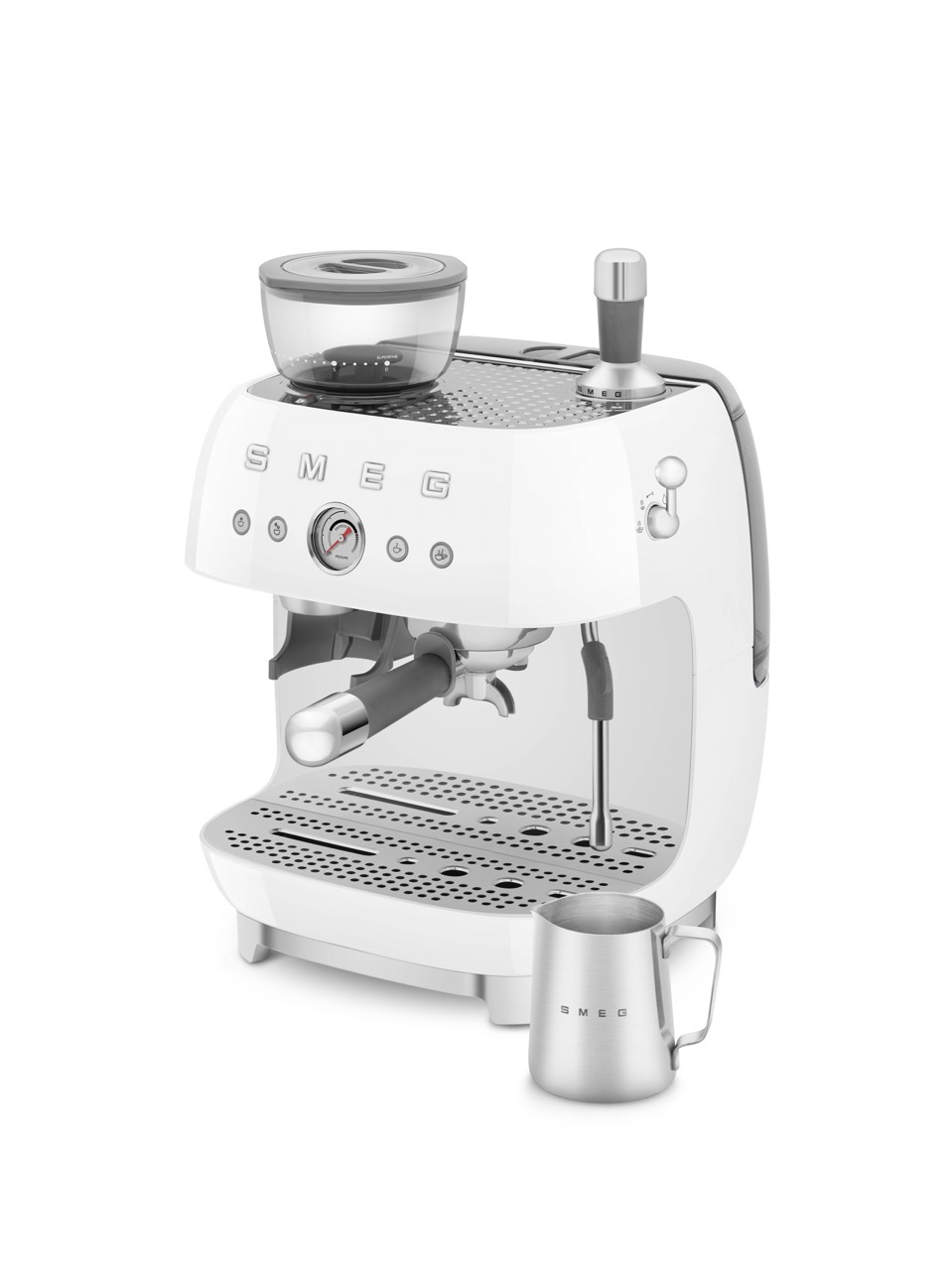 SMEG, Siebträgermaschine mit Kaffeemühle EGF03WHEU, Weiß