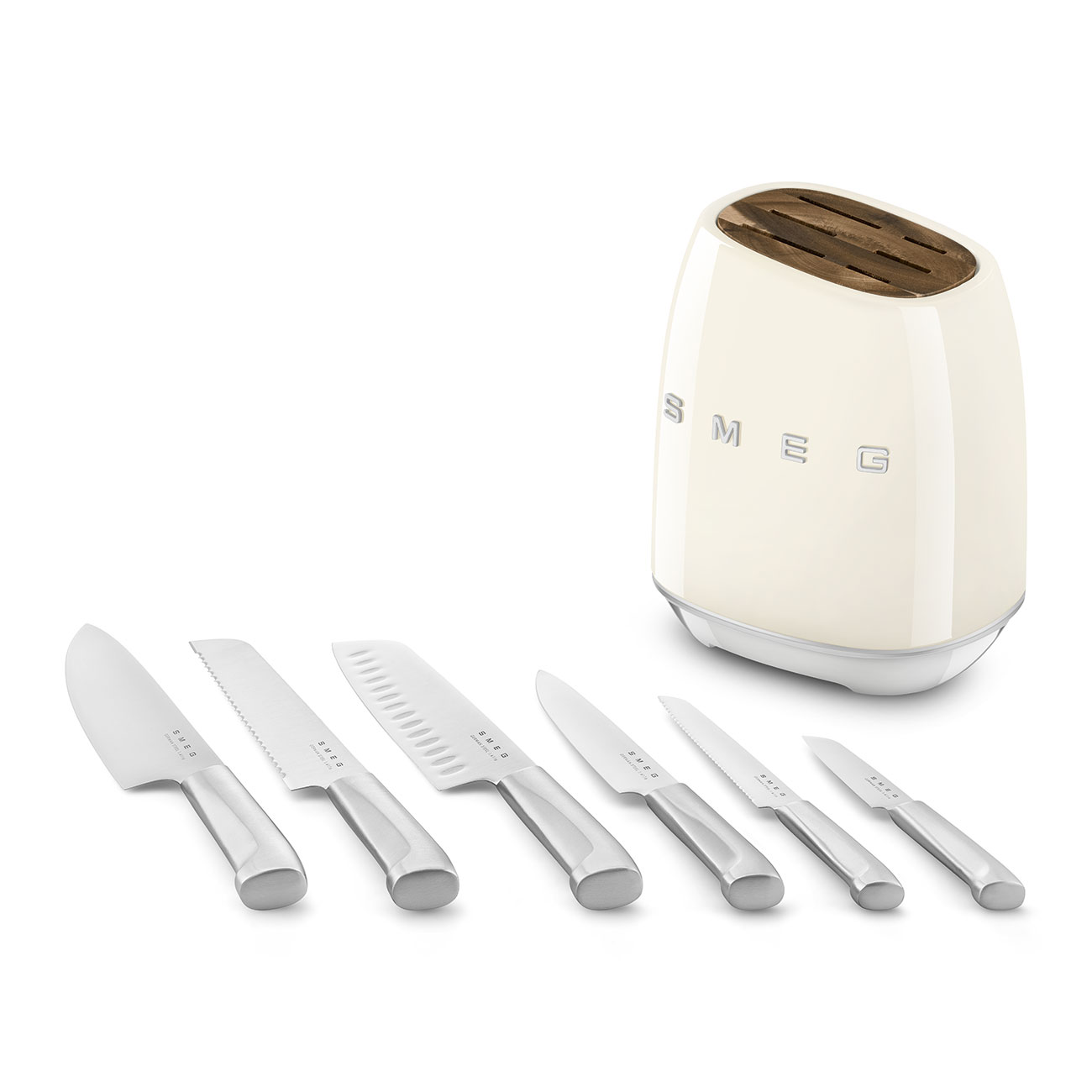 SMEG, Messerblock inkl. 6 Edelstahl Messern KBSF02CR, Creme